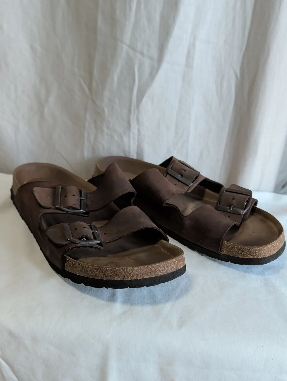 Classic Men's Double-Strap Leather Brown Slide Sandals Molded For Comfort